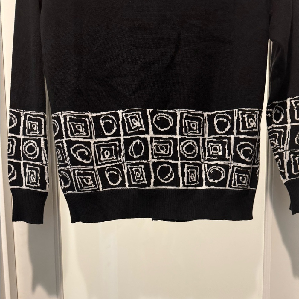 Vintage Bleyle Black White Button Up Sweater S 100% Cotton Retro Geometric - Picture 9 of 14